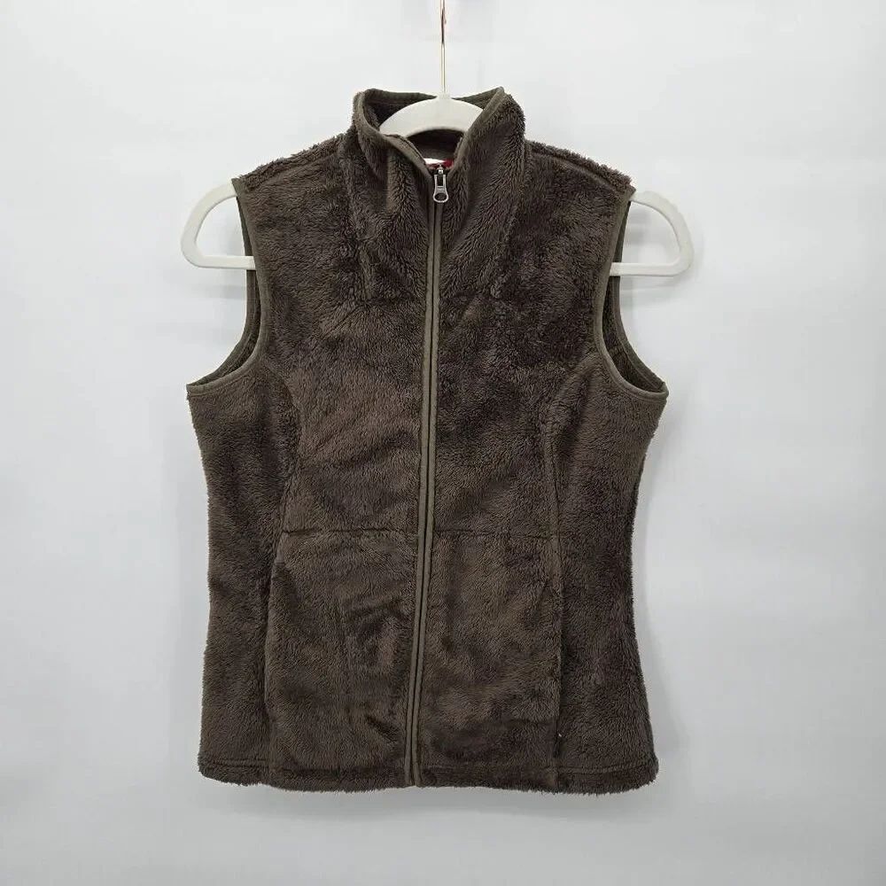 The North Face Full Zip Vest Women's Size XS Fuzzy Plush Fleece Brown Warm